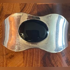 Vintage Taxco Wide Cuff Statement Bracelet. Sterling Silver 925 & Black Enamel.